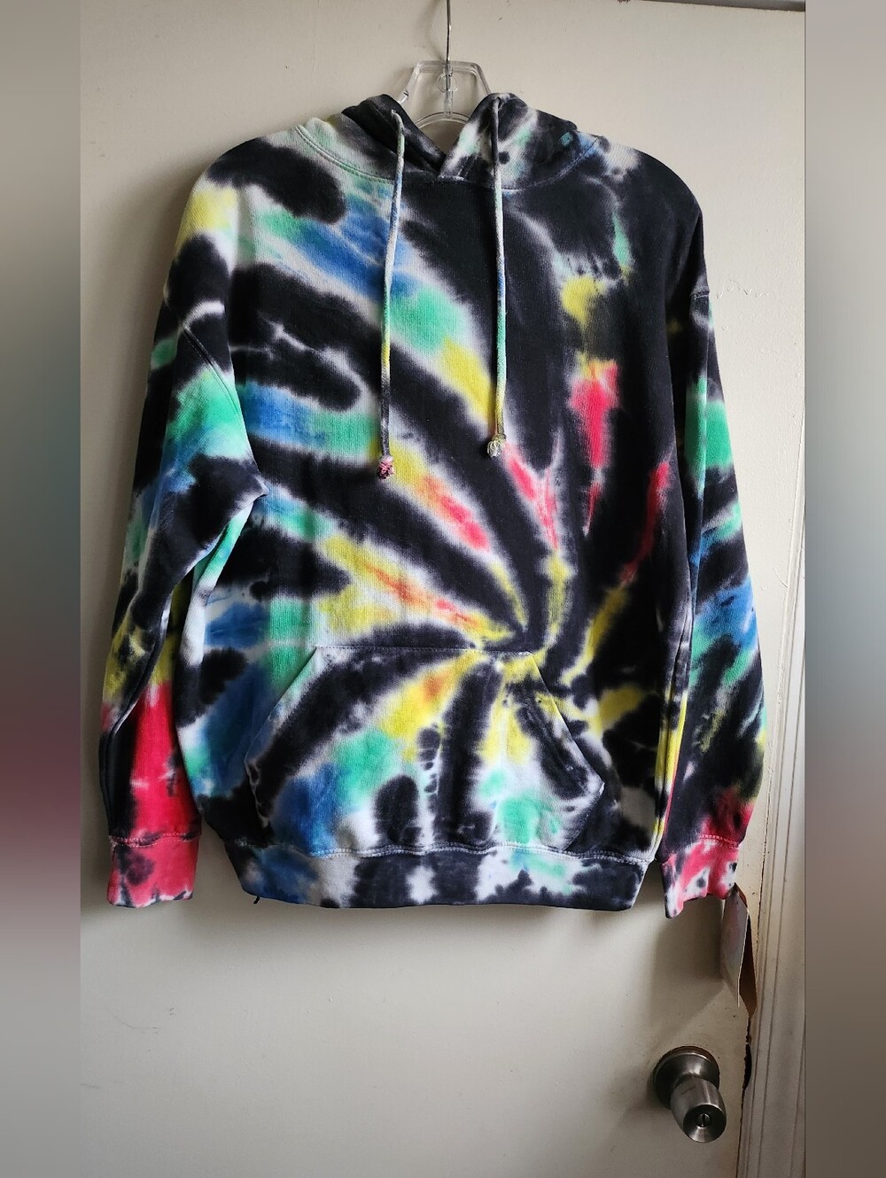 Dynamite Black Tie-Dye Crewneck Hoodie with Multicolor Swirl